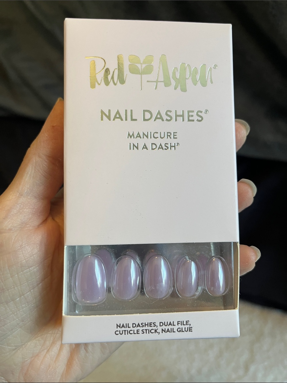Red Aspen Nail Dashes Press-On Nails in Light Lavender Pearl, w/o glue